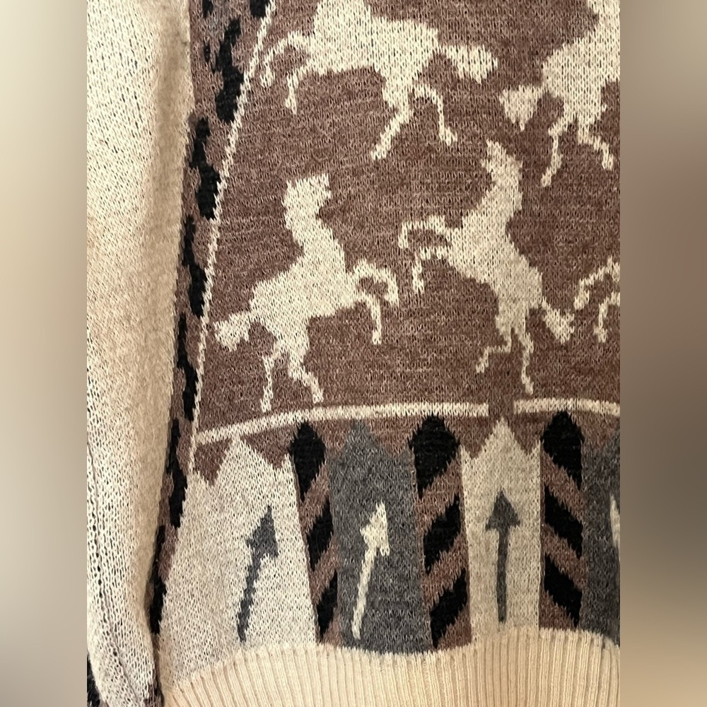 Vintage 80s 90s Horse Equestrian Wool-Blend Italian Made Sweater L - Picture 3 of 9